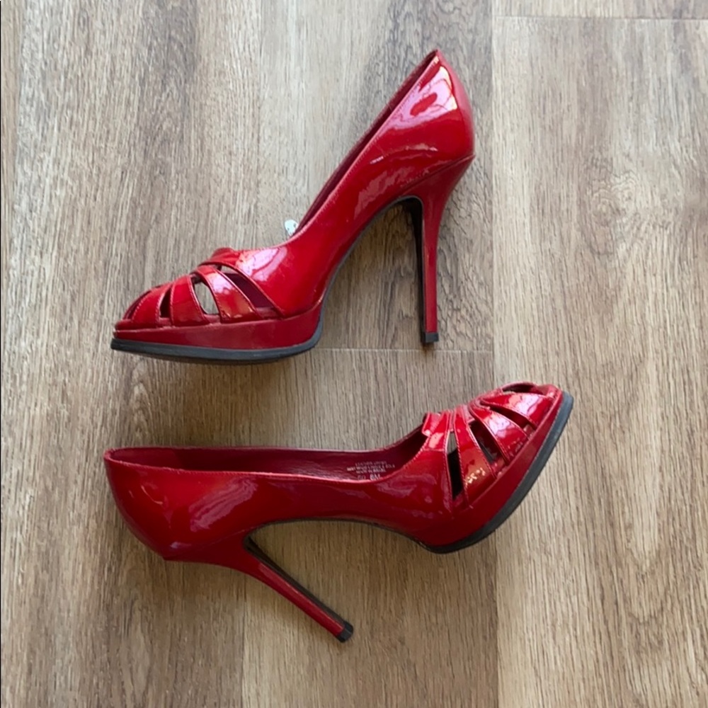 Gianni Bini Crimson Red Open Toe Stilettos 8